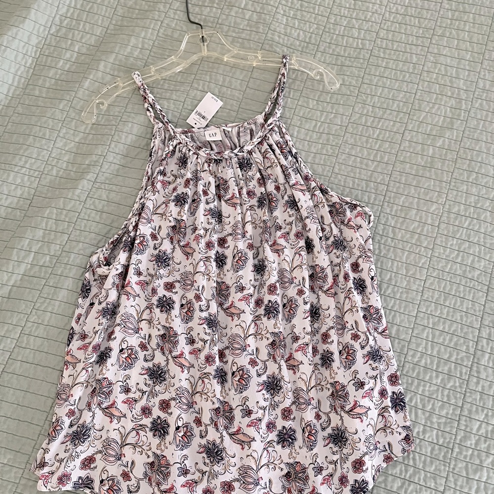 Braided halter top.  Off white floral, rayon, size L